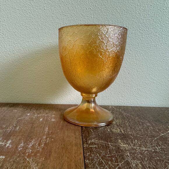 Vintage Iridescent Marigold Carnival Glass Pedestal Chalice Goblet - Picture 1 of 10